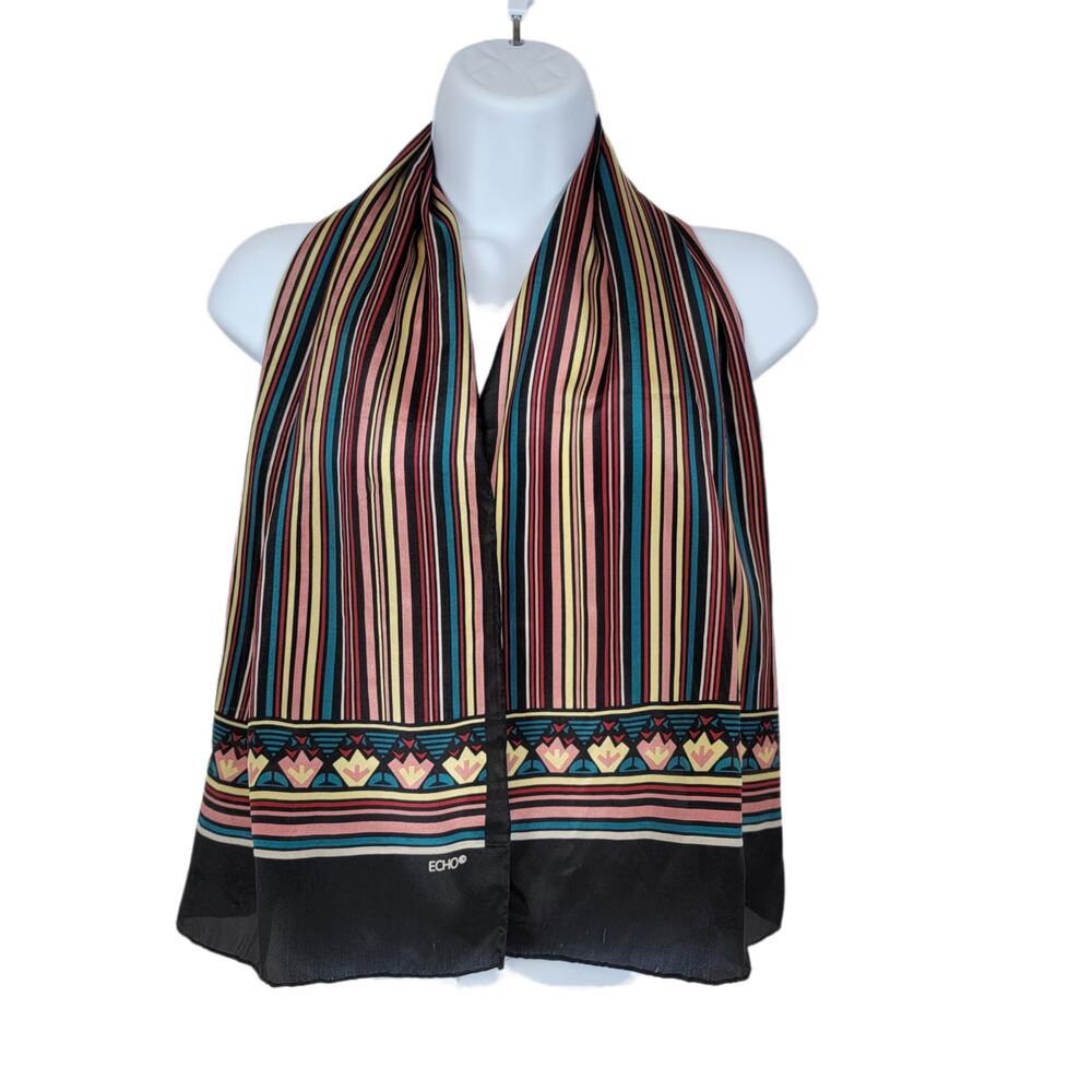 Echo 100% Silk Striped Art Deco Graphic Scarf